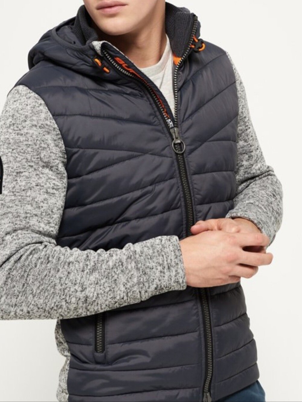 Superdry Mountain Men’s Med Gray Long Sleeve Storm Hybrid Full-Zip Hoodie
